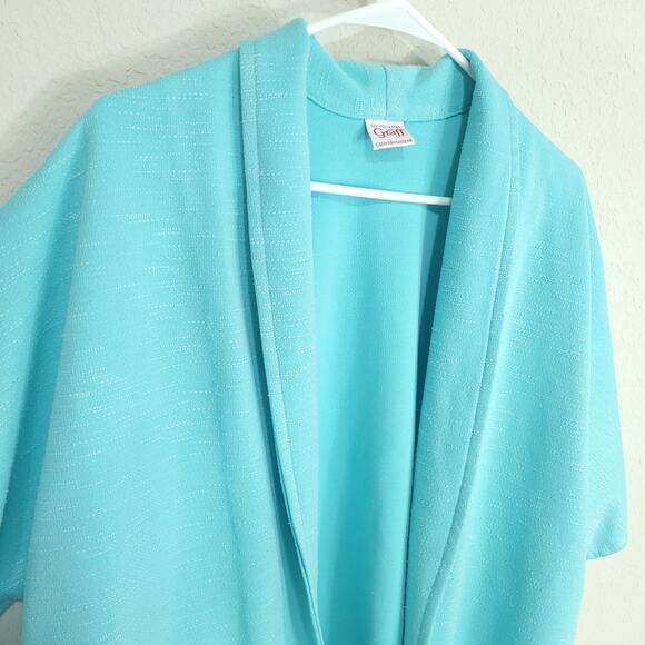 Graff Californiawear Cardigan Jacket Womens Large Aqua Blue Short Sleeve Dolman - Picture 6 of 10